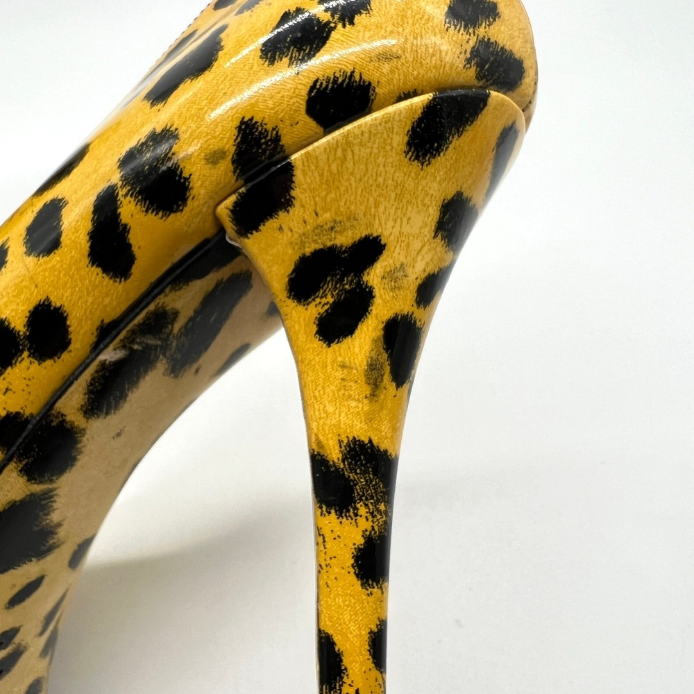 DOLCE & GABBANA Yellow Leopard Peep Toe Platform Pump 9.5 Black Animal Stiletto - Picture 11 of 16